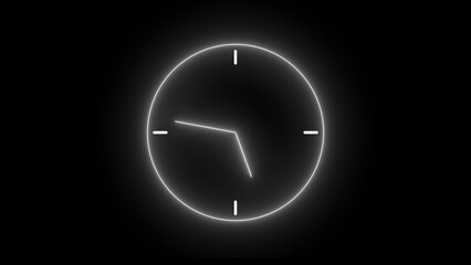 Neon clock icon counting down 24 hours day. Watch icon arrow line rotted seamless loop 4k illustration.