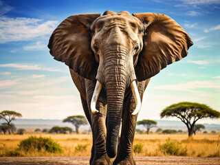 Fototapeta premium A majestic, large-sized African elephant,