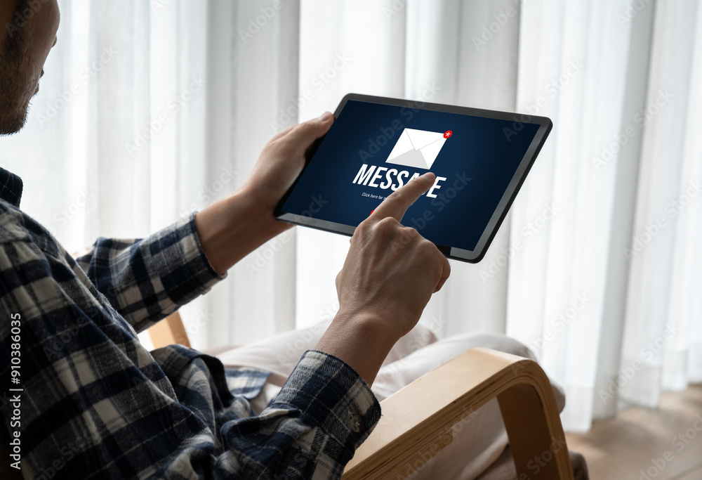Poster email notification message showing on computer screen snugly. digital marketing message information 
