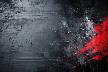 Fototapeta premium Dark, textured background with a vibrant red splash in one corner for a striking and bold contrast