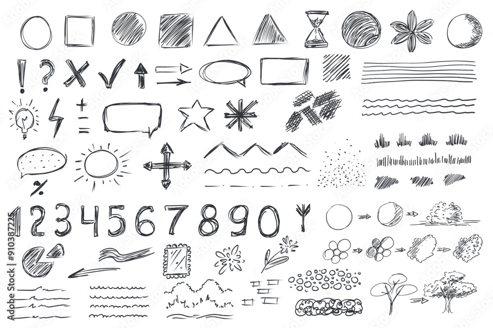 Leinwandbilder geometric shapes mega set elements in hand drawn flat graphic design. bundle objects of circles, squ