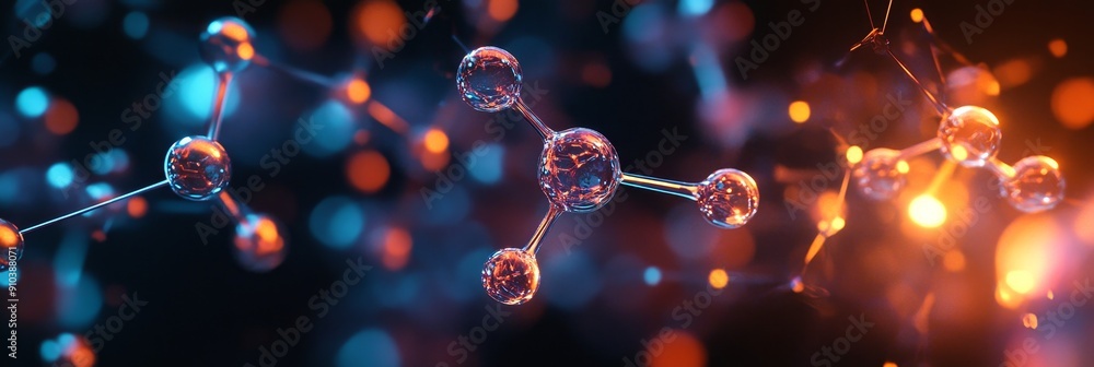 Poster molecular structure abstract background - a digital illustration of a molecular structure with glowi