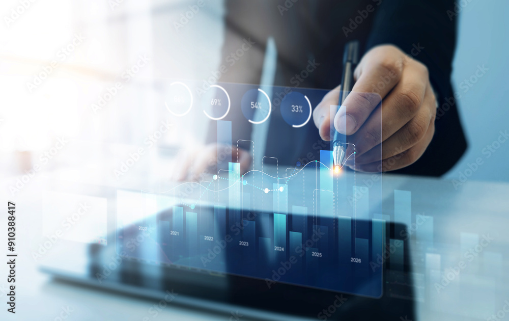 Poster growing graph and annual report for a successful development.business arrow chart diagram, growth st