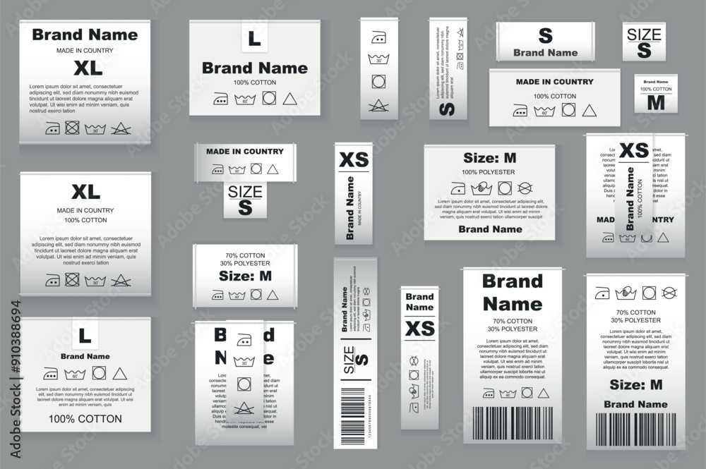 Leinwandbilder clothes laundry labels mega set realistic elements in flat graphic design. bundle objects of fabric 