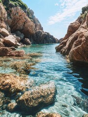 Obraz premium A serene lake scene with rocks and trees surrounding the water