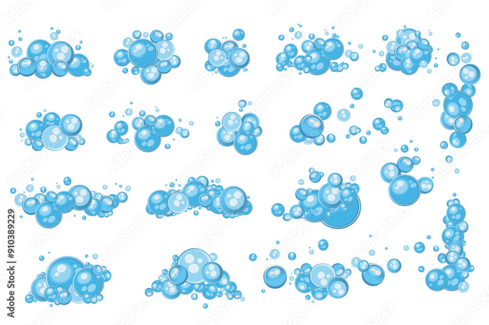 Leinwandbilder blue soap bubbles mega set elements in flat graphic design. bundle objects of different shape balls 