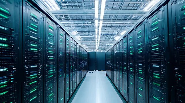サーバーが並び、明るい照明が備わったデータ センター。
コンセプト: データセンター、クラウドテクノロジー、サイバーセキュリティ、デジタルインフラストラクチャ、IT ソリューション。