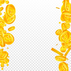 Korean won coins falling. Scattered gold WON