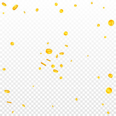 Thai baht coins falling. Gold scattered THB