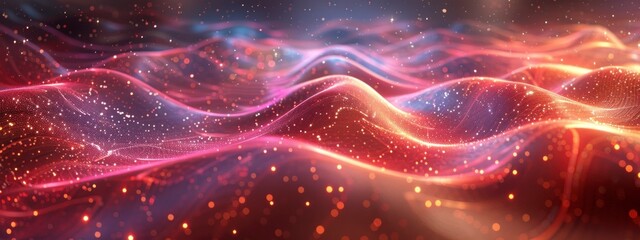 Fototapeta premium Flowing digital ribbons in a virtual reality space.