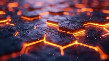 Glowing hexagonal patterns in a dark setting.