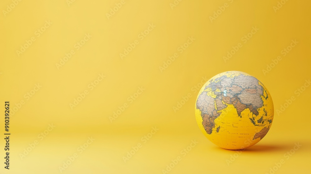 Poster yellow globe on a yellow background for global business concepts - a minimalist image of a globe on 
