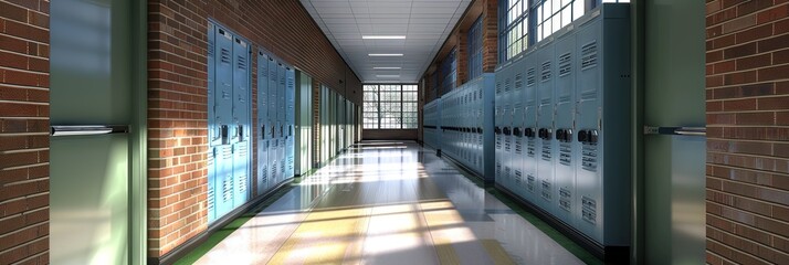 school hallway with lockers,