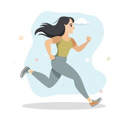 Young fit woman running. Active healthy lifestyle. Over blue sky. Active healthy lifestyle. Beautiful slender girl in a sportswear is engaged in fitness, sports, trains etc. Sun, blue cloudy sky, gree