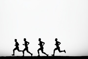 Obraz premium silhouette of a group of runners running together, white background, isolated, race pack, race group