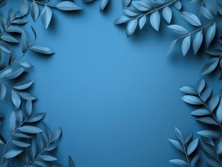 A photo of a blue background with a leafy border, great for designs and presentations