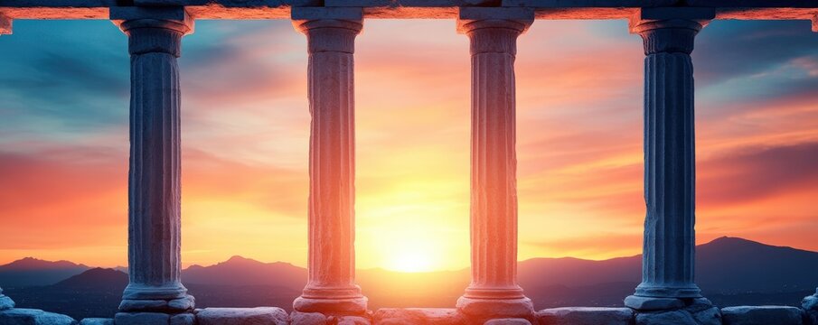 Sunset view through four pillars.