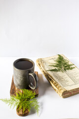 cup of coffee with book