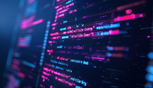 Close-up of computer code on a screen, representing the role and importance of software in technology Generative AI