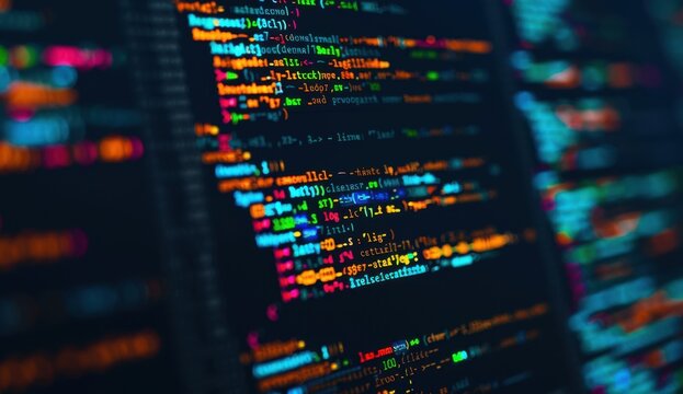 A close-up of computer code on the screen, representing advanced software development and coding skills for kids in data science Generative AI