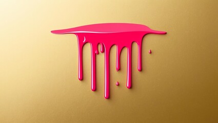 flat aesthetic linear dripping pink paint on gold back background