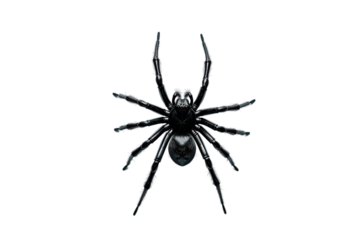 A sleek and minimalist black spider logo design, isolated on a transparent background.