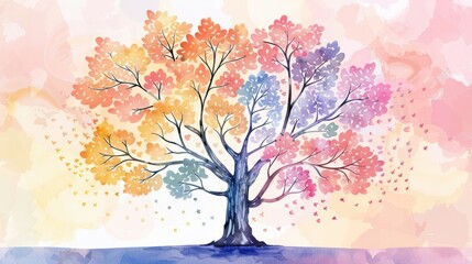 Colorful family tree template with blank cells on a light background. Concept Family Tree, Colorful Design, Blank Cells, Light Background