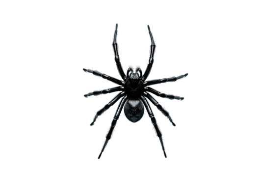 A sleek and minimalist black spider logo design, isolated on a transparent background.