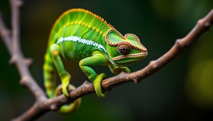 Obraz premium Green Chameleon on Branch