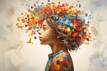 ADHD, attention deficit hyperactivity disorder, mental health, mind of a child with colorful jigsaw or puzzle pieces 