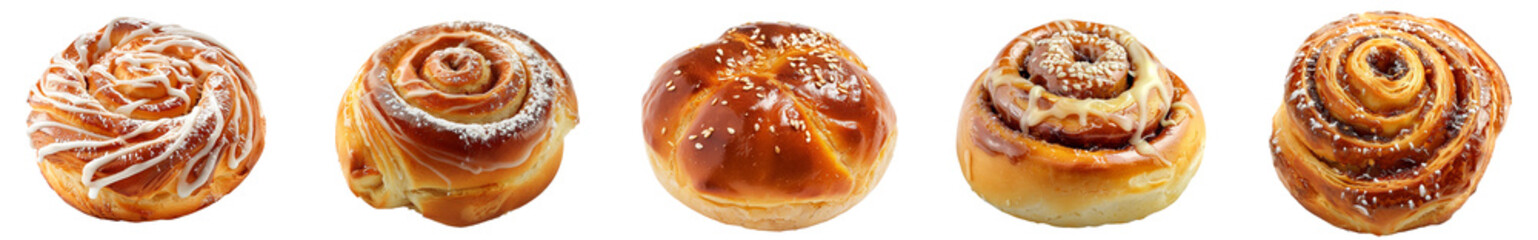 Pack of sweet bun set isolated against a transparent background