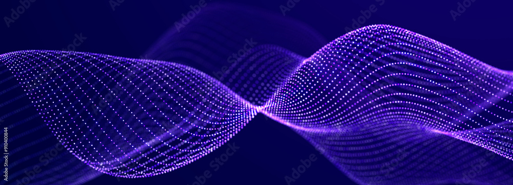Poster Technology background. Data stream. Movement of luminous lines on dark background. 3d	