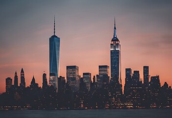 Obraz premium urban New York sunset City skyline Beautiful skyscrapers Panorama Aerial View Manhattan Street Building Cityscape Popular Sky Nyc Usa Ny Dusk American Architecture Roof B