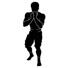 Teen martial athlete wearing glove vector silhouette, isolated white background