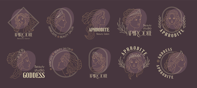 Aphrodite. Beauty woman logo or badges aphrodite greek goddess recent vector business identity logo templates