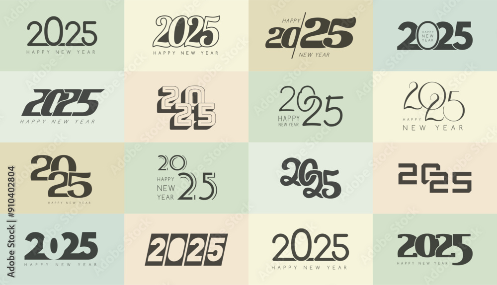 Canvas Prints 2025 labels. text logo new year symbols hand drawn numbers recent vector abstract symbols collection