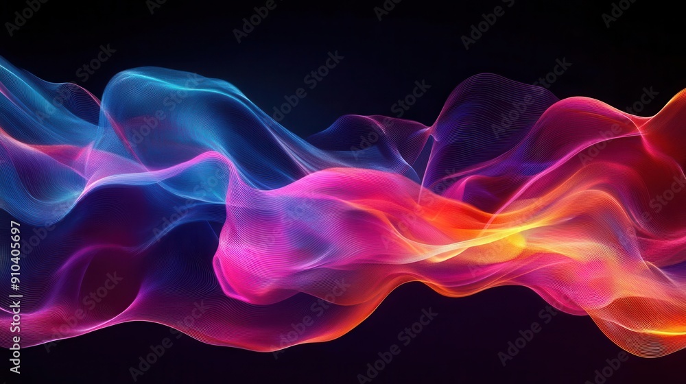 Wall mural abstract digital wave patterns in vibrant colors dynamic lines flow and intertwine against a dark background conveying motion technology and futuristic concepts