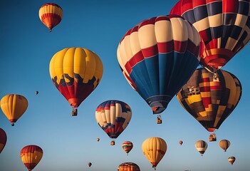 Fototapeta premium hot beautiful balloons sky air blue deep skies ballooning balloon ballon colours colourful fly trip ride adventure leisure 2 fun summer freedom striped