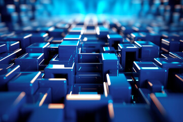 Obraz premium Abstract blue background of an endless 3D maze, wallpaper