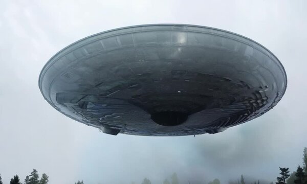 Massive UFO Hovering Above Forest in Misty Morning - Wide Shot