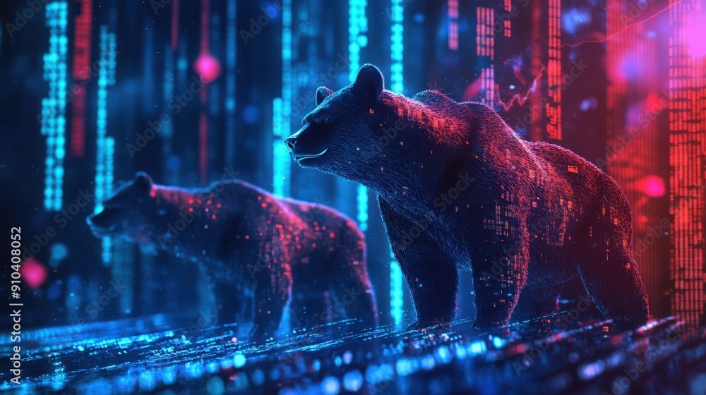 Aufkleber create a visualization to show the volatile state of the market with a mix of bears and bulls.