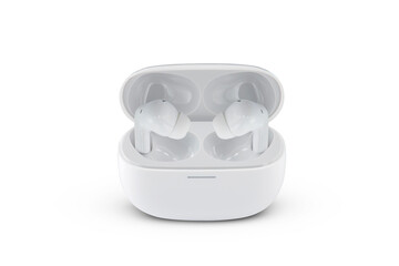 Modern wireless earbuds headphones isolated on white background