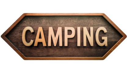 Wooden Camping Sign, Rustic Campground display, Isolated Transparent png, Graphic Resouce