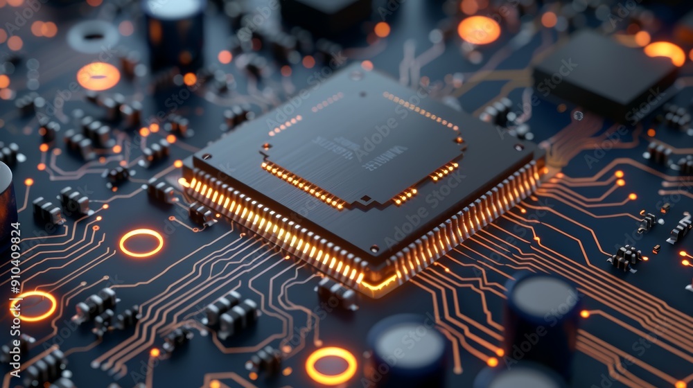Poster close-up of advanced computer microchip circuitry