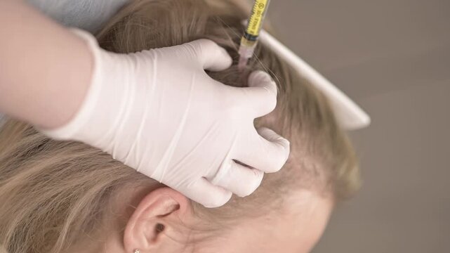 Platelet rich plasma injection procedure. Hair growth stimulation. PRP therapy process.