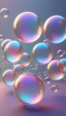 Colorful soap bubbles floating against a blurred background, with iridescent rainbow-like reflections on the surface of the bubbles