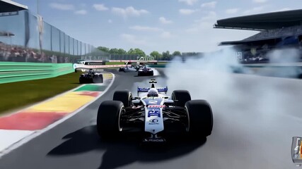 Video game view of formula one race cars. Formula one videogame. driving, interface, racing, driver, transportation, track, three-dimensional, success, animated, entertainment, electronic, 4k