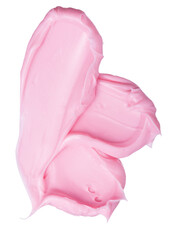 Swatch texture of pink cream or clay, kaolin or lipstick cosmetics for face and body on a isolated white background. Drop smear.