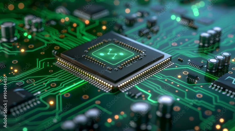 Poster Close-Up of Microchip on Circuit Board