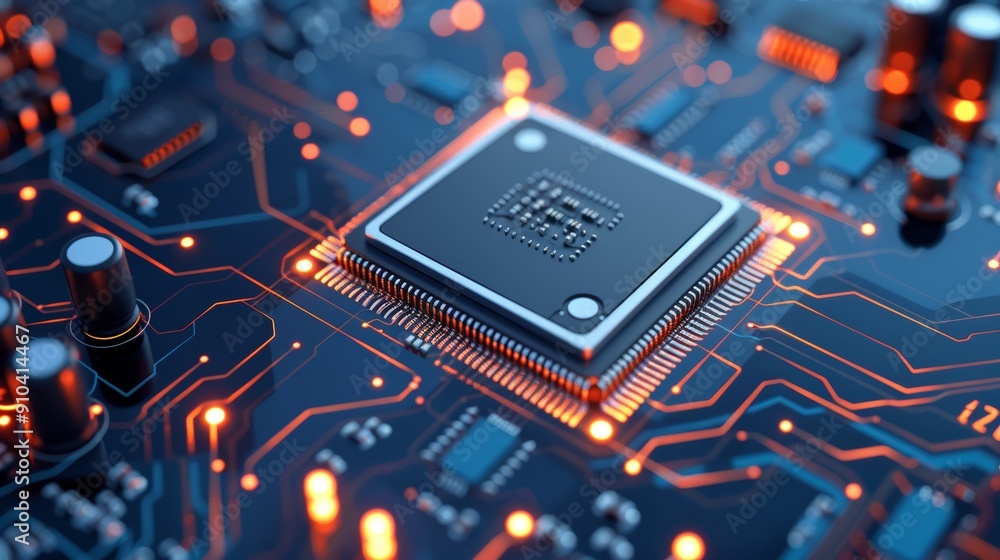 Poster Microchip on High-Tech Circuit Board
